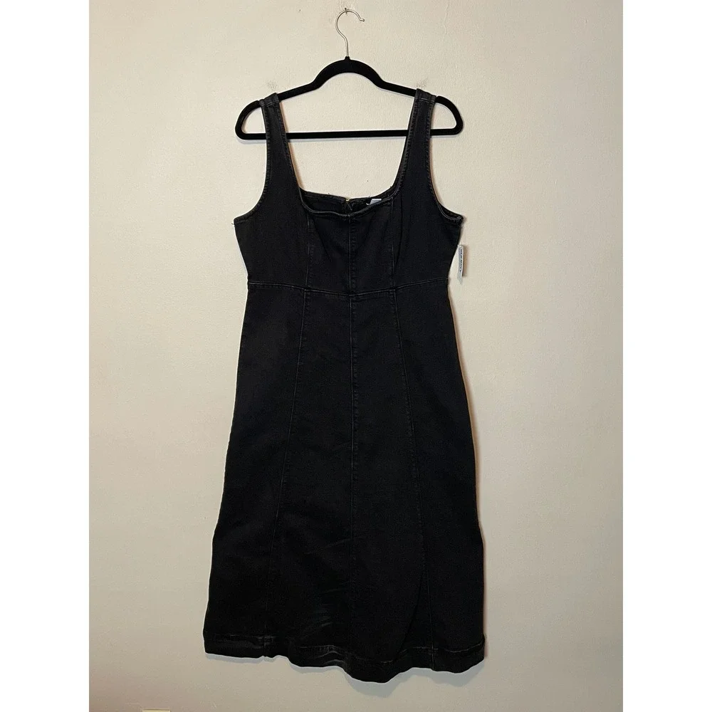 Old Navy Womens Black Fit & Flare Sleeveless Denim Midi Dress Square Neck M NEW - Picture 3 of 7